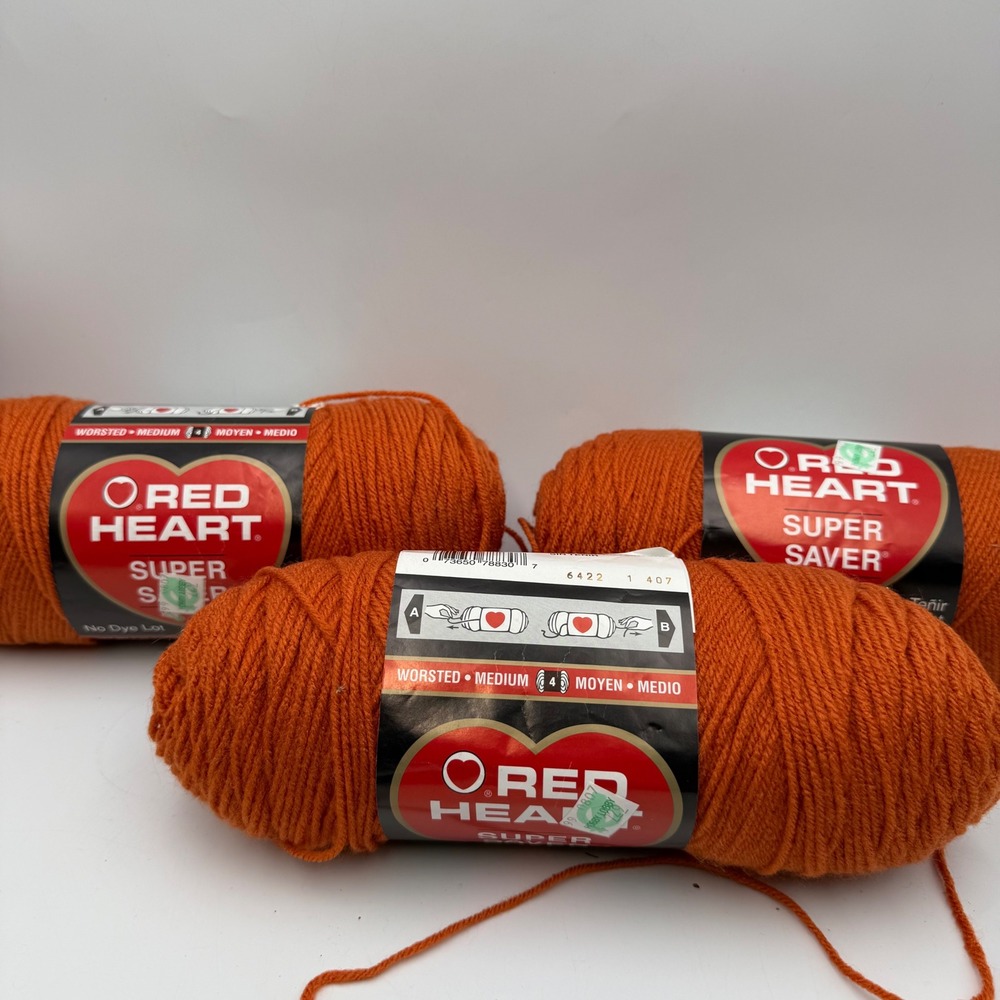 Red Heart Super Saver Yarn Carrot 0256 Orange Worsted Medium 4 Lot of 3 Skeins